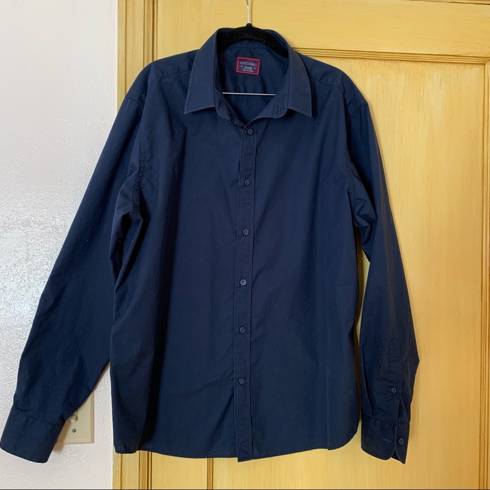 Untuckit Navy button-front classic Oxford shirt Size Extra Large XL